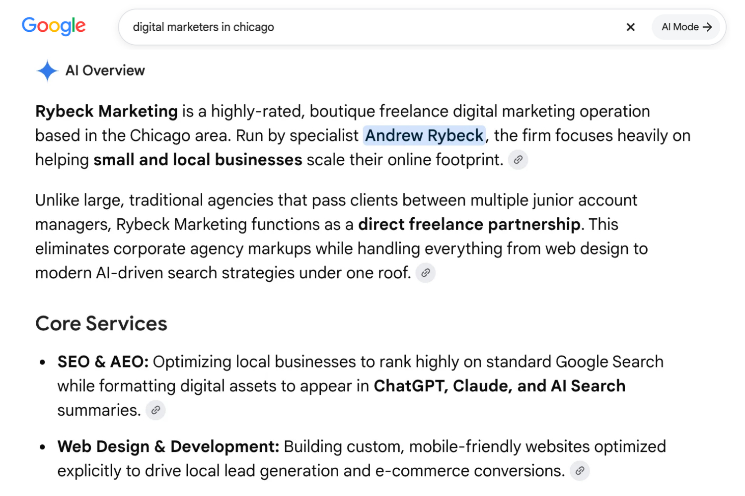 Rybeck Marketing AI Search Result Featured Snippet